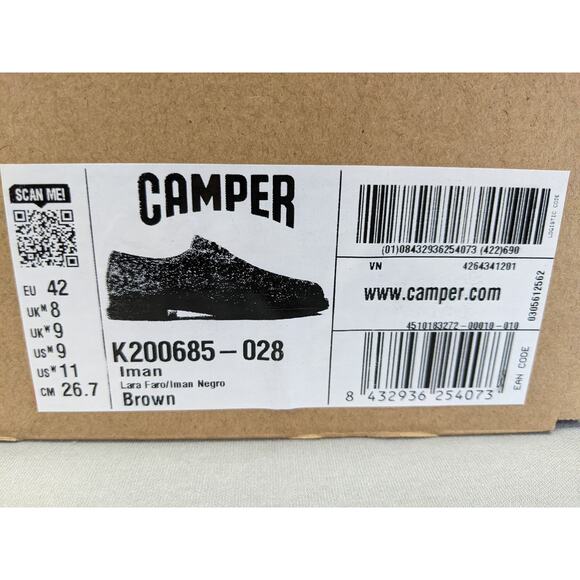 CAMPER Iman K200685-028 Brown Lace Up Nubuck Shoes For Women Sz 11 - Picture 8 of 9